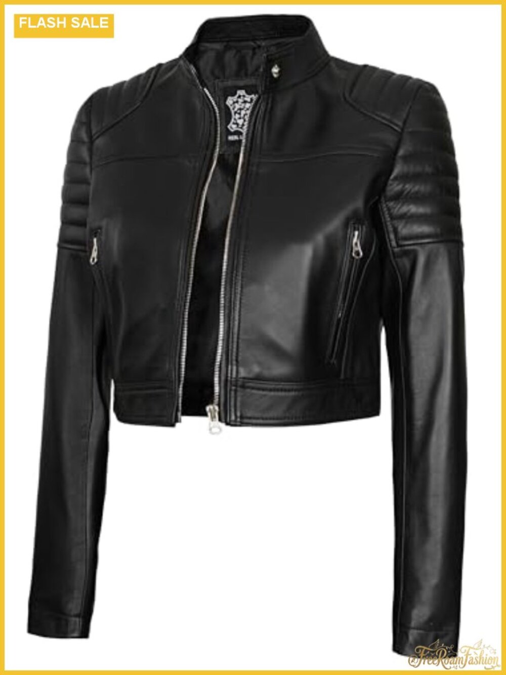 Real Lambskin Leather Cropped Jacket Women Regular Fit Zip Closure